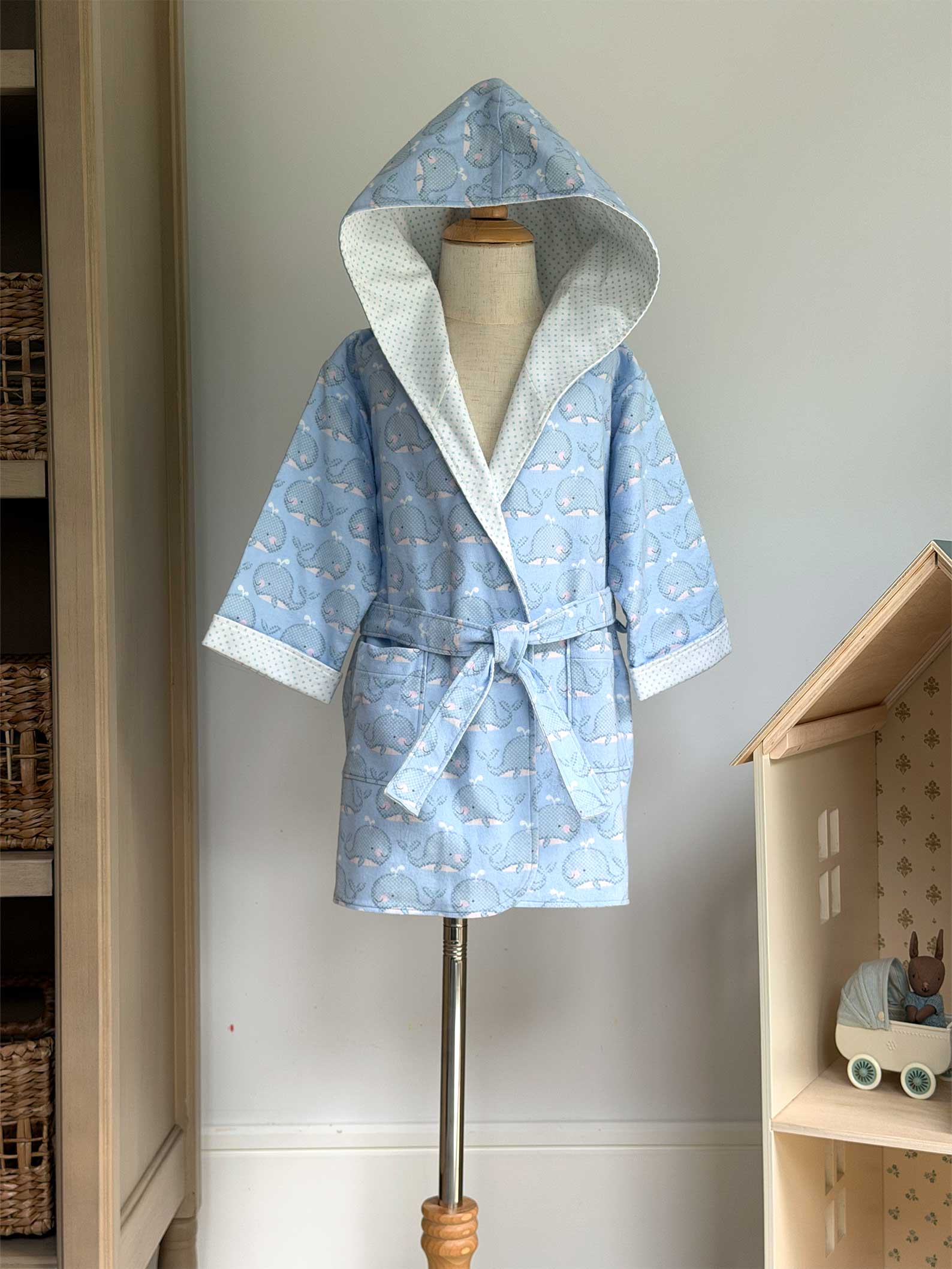 Toddler Robe - 100% Cotton Flannel - Gentle Whales