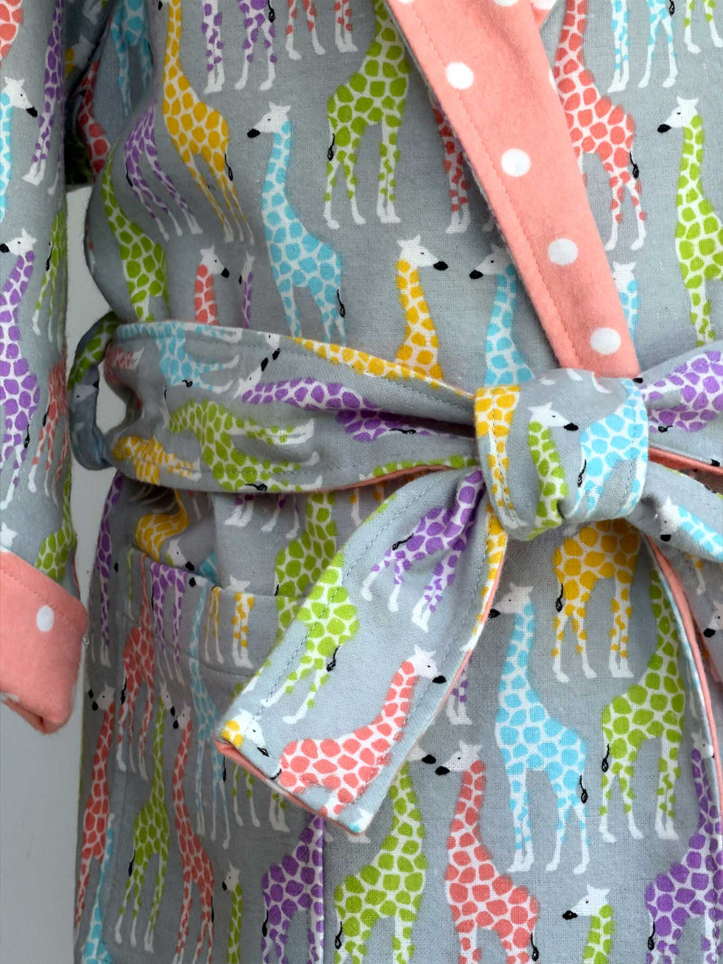 Toddler Robe - 100% Cotton Flannel - Rainbow Giraffe (Coral Lining)
