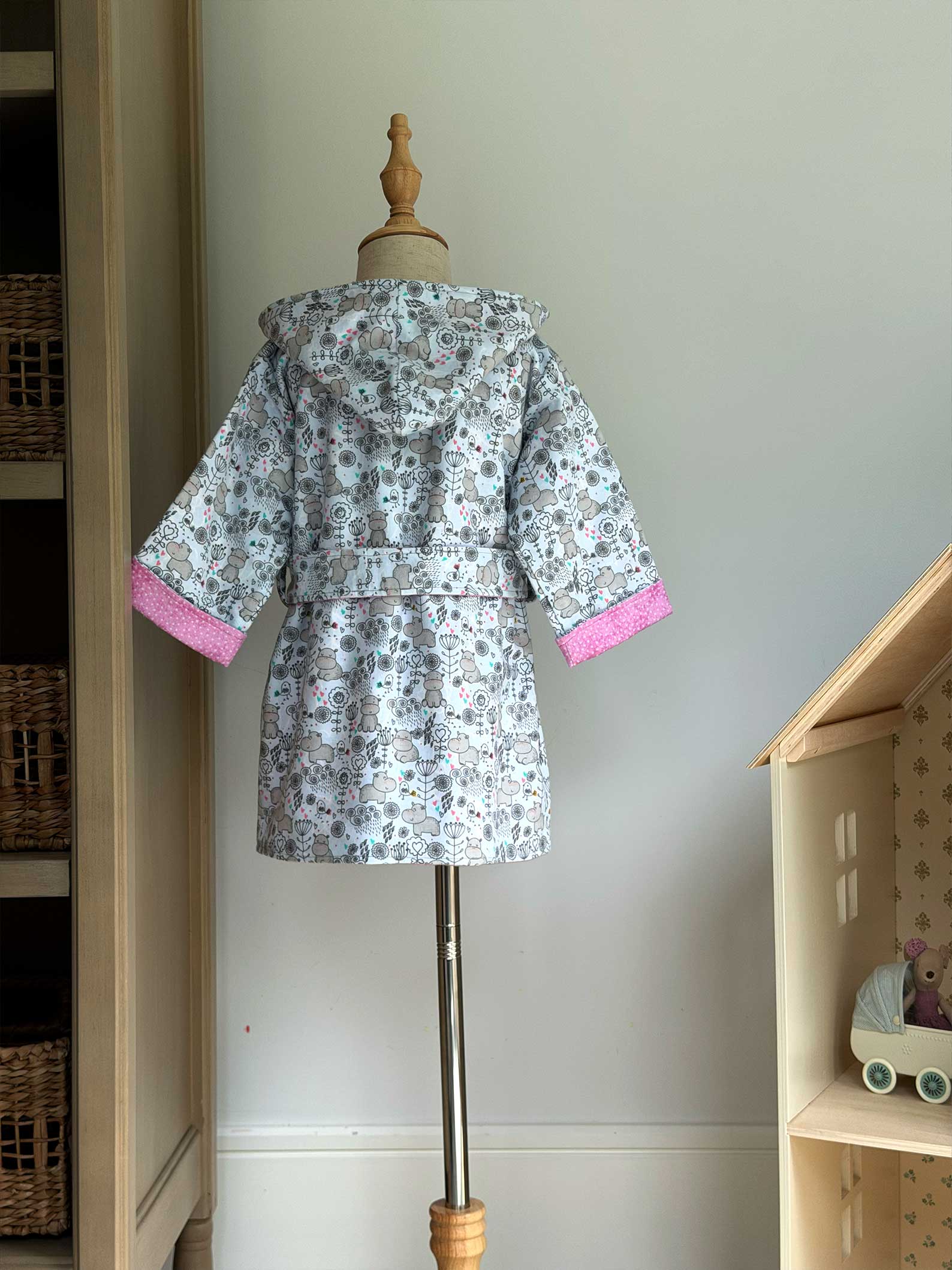 Toddler Robe - 100% Cotton Flannel - Sweet Baby Hippos