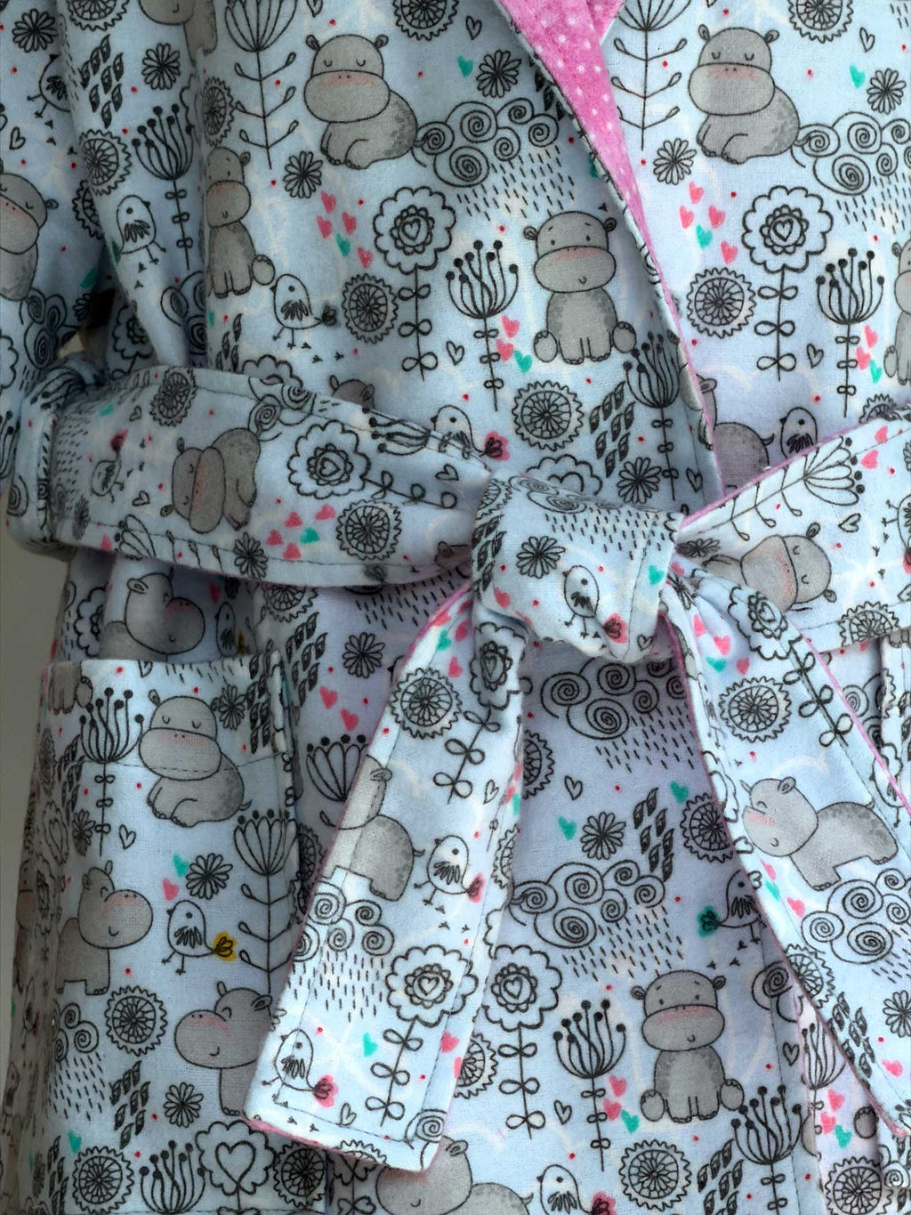 Toddler Robe - 100% Cotton Flannel - Sweet Baby Hippos