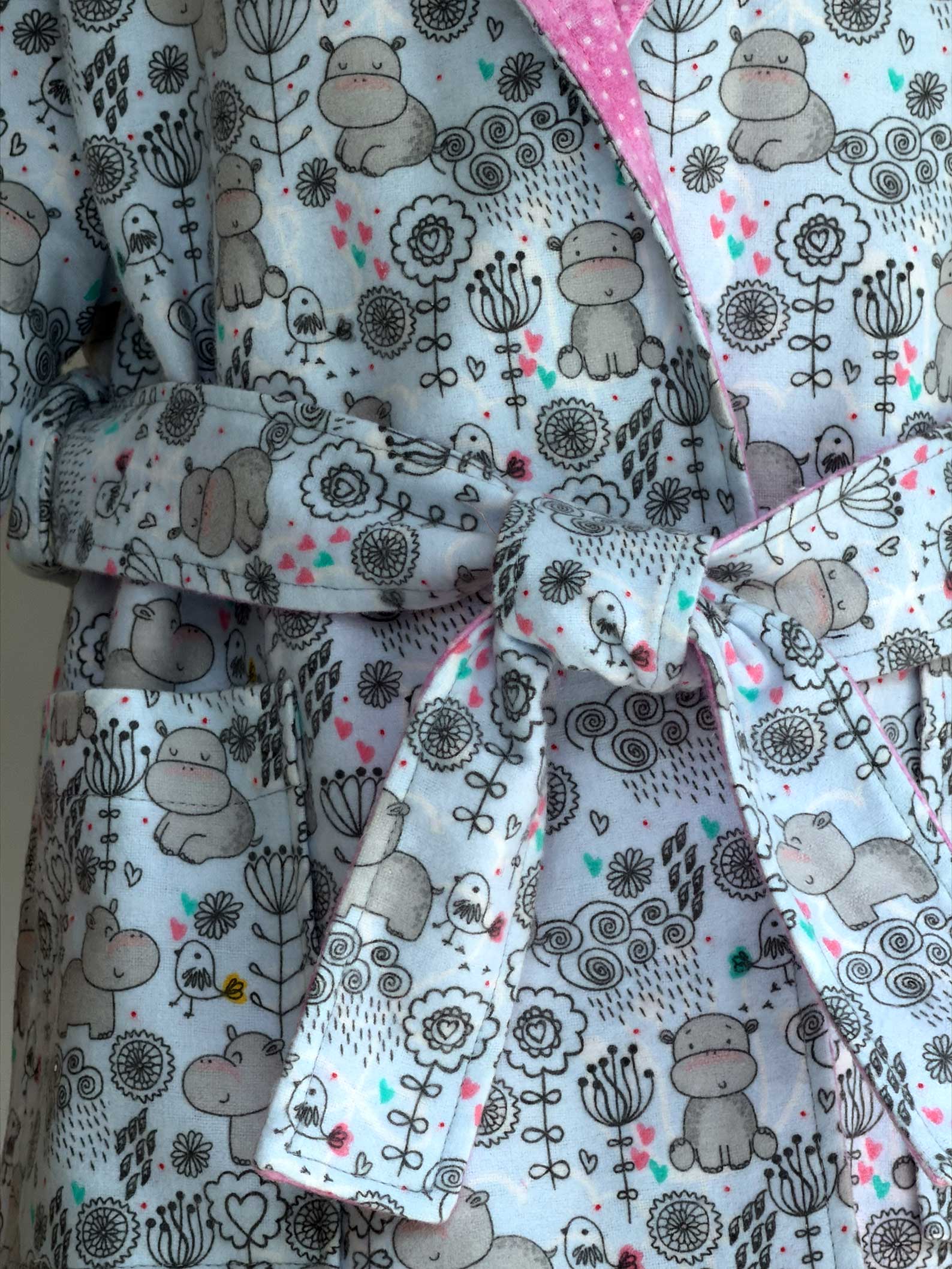 Toddler Robe - 100% Cotton Flannel - Sweet Baby Hippos