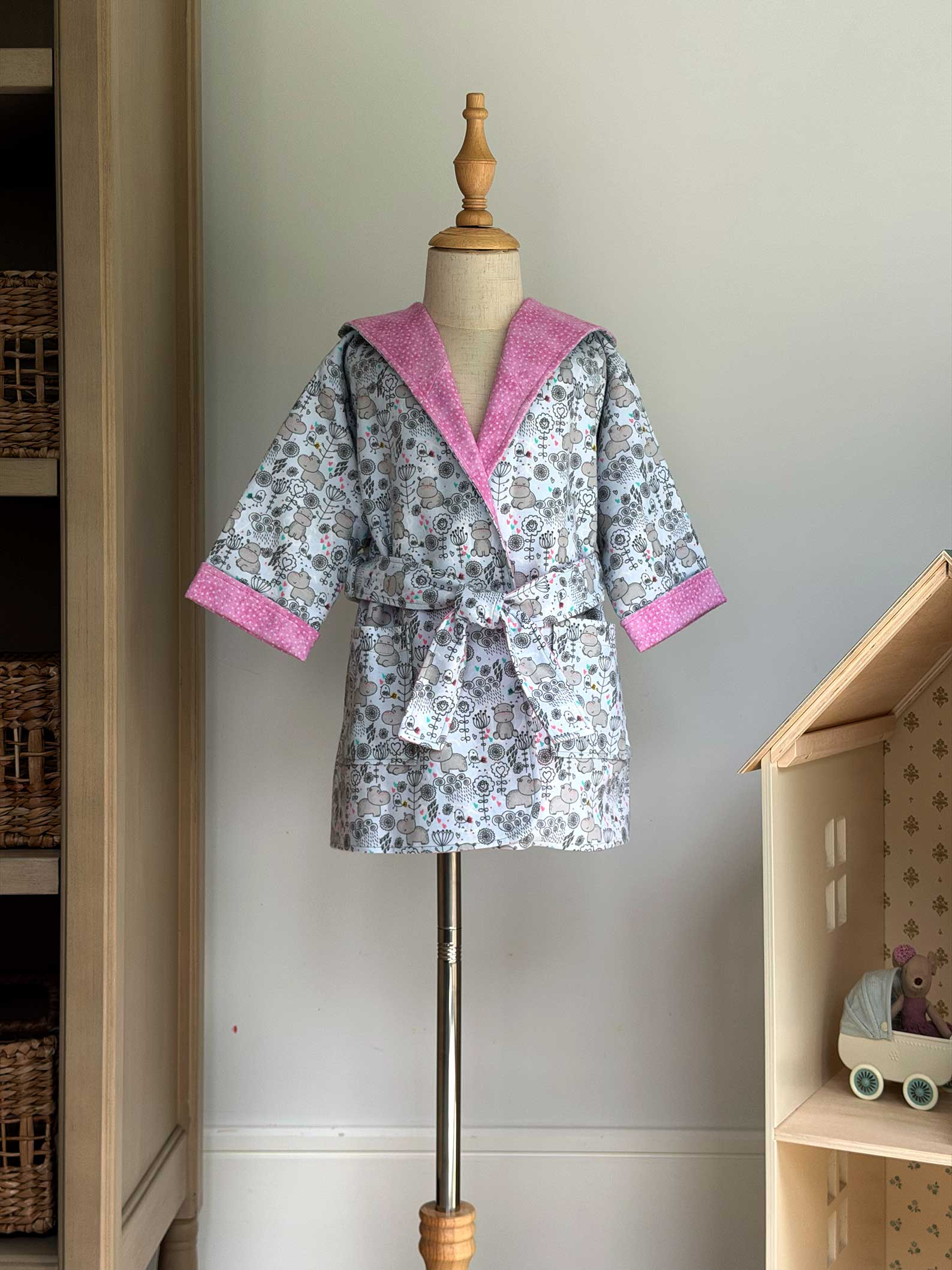 Toddler Robe - 100% Cotton Flannel - Sweet Baby Hippos