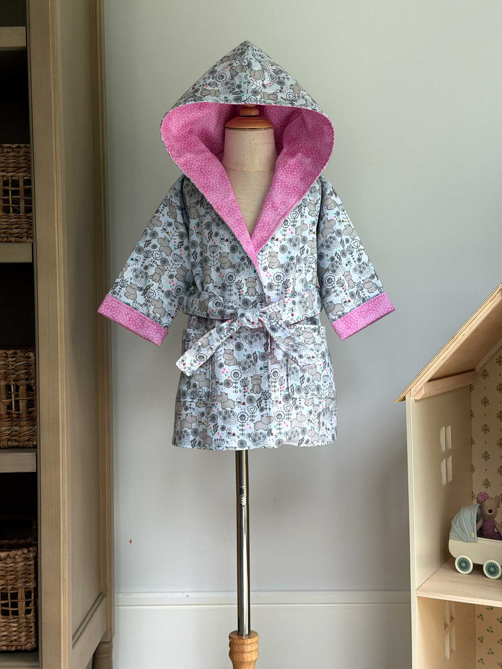 Toddler Robe - 100% Cotton Flannel - Sweet Baby Hippos