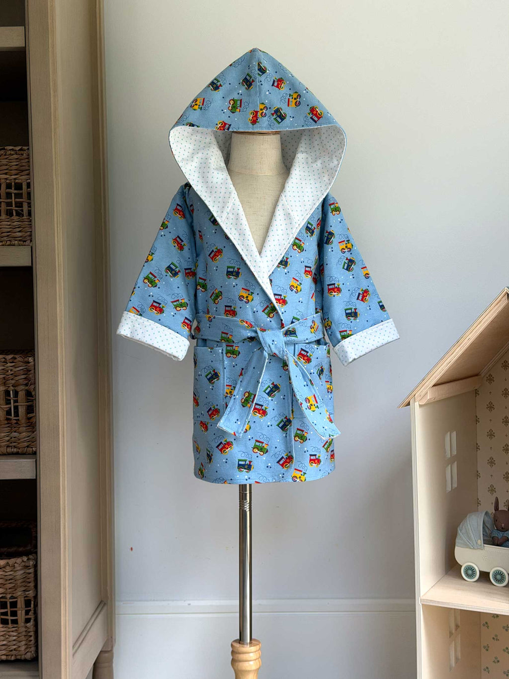Toddler Robe - 100% Cotton Flannel - Choo Choo