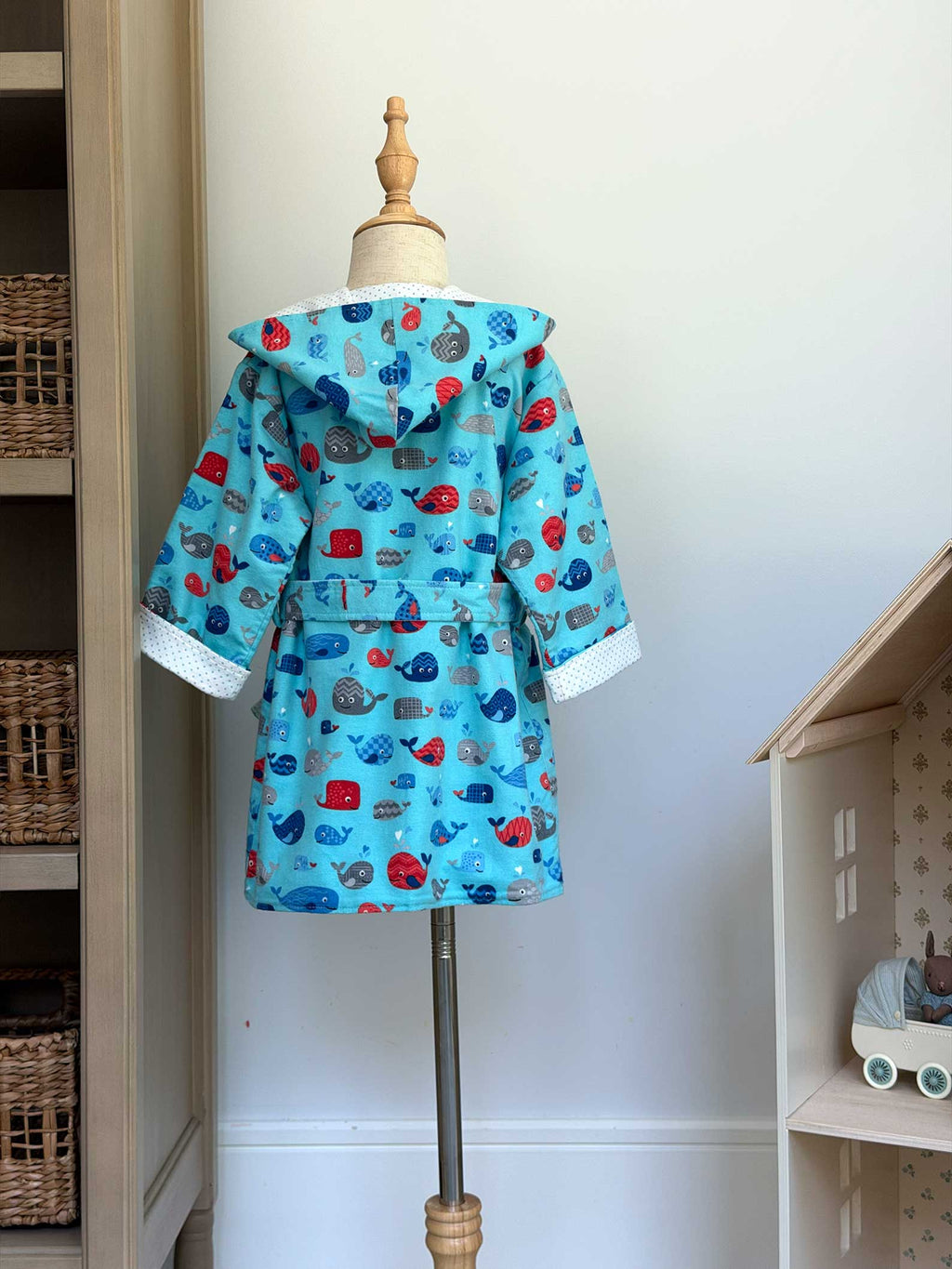 Toddler Robe - 100% Cotton Flannel - Whale Tails