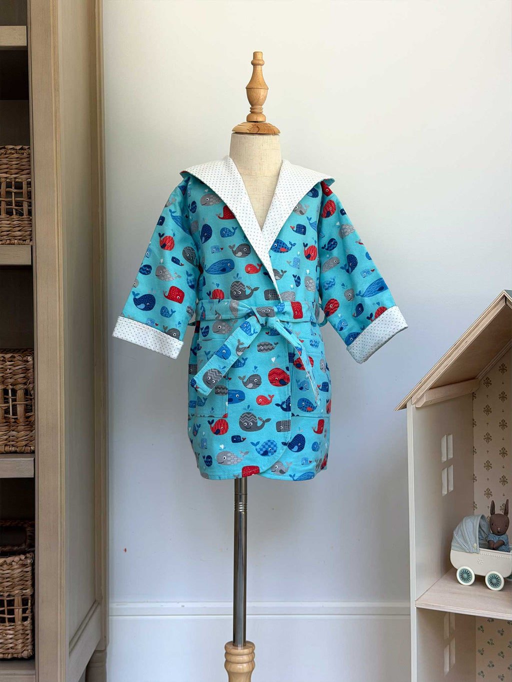 Toddler Robe - 100% Cotton Flannel - Whale Tails