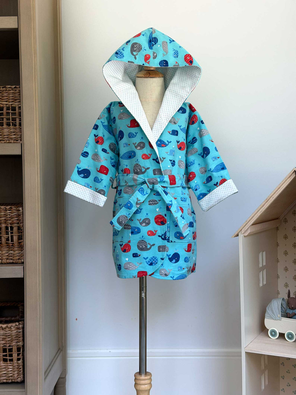 Toddler Robe - 100% Cotton Flannel - Whale Tails