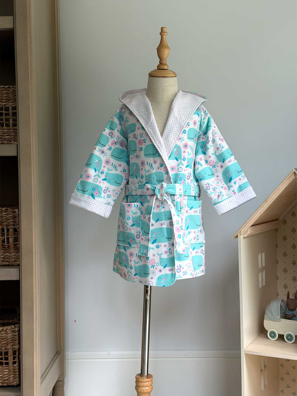 Toddler Robe - 100% Cotton Flannel - Smiling Whales