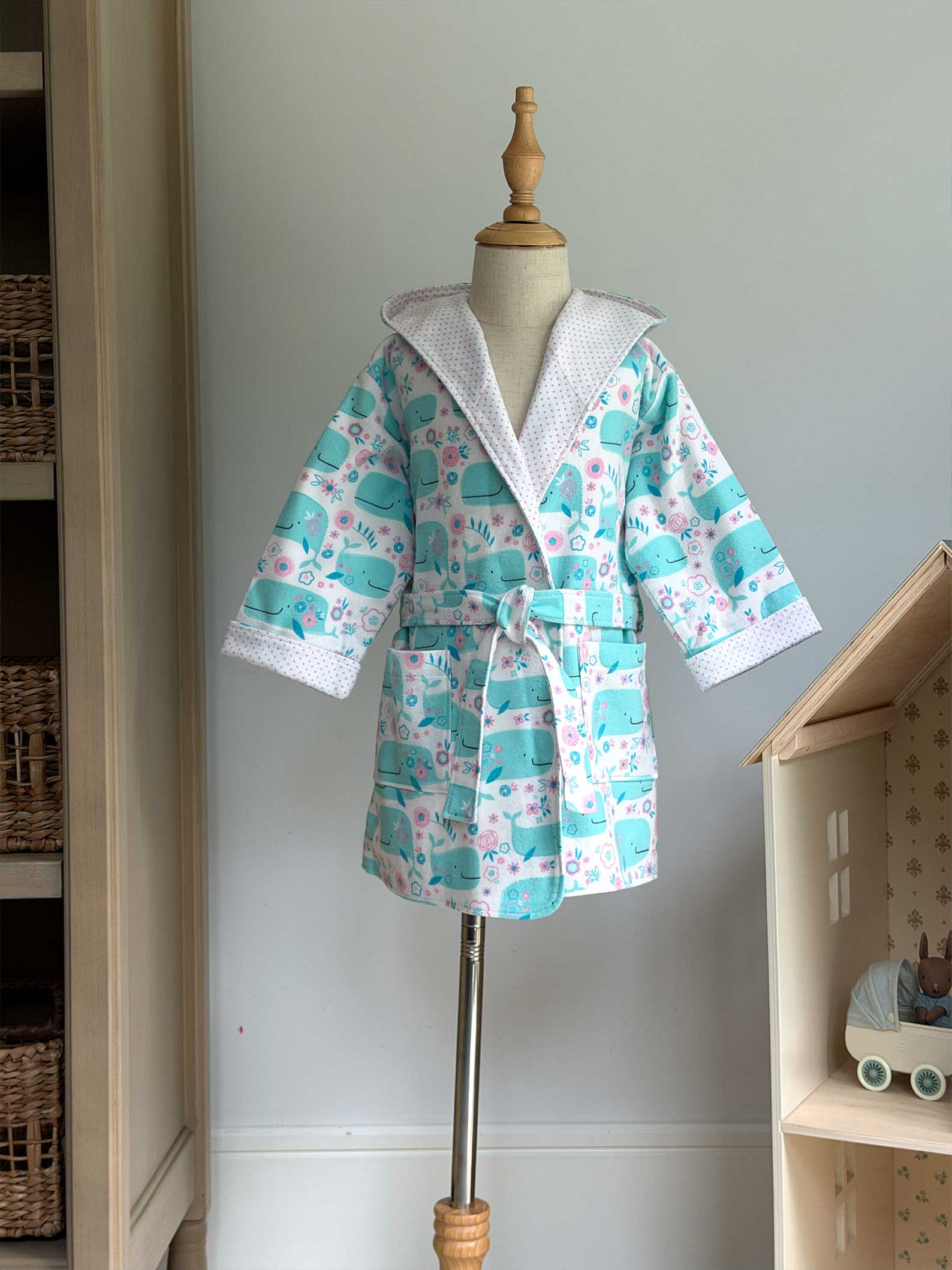 Toddler Robe - 100% Cotton Flannel - Smiling Whales