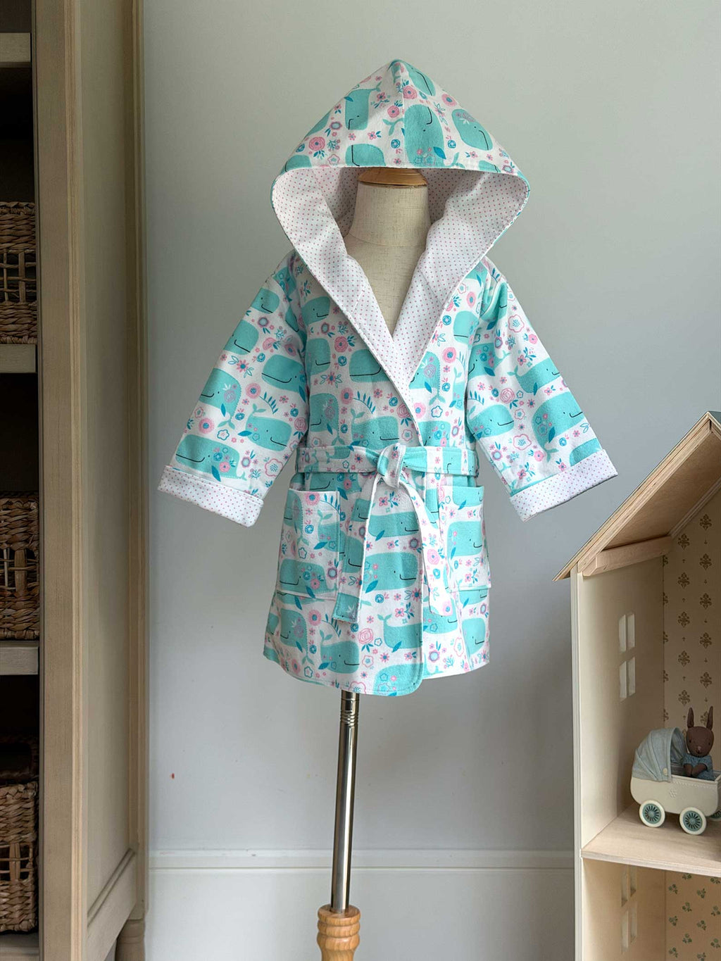 Toddler Robe - 100% Cotton Flannel - Smiling Whales