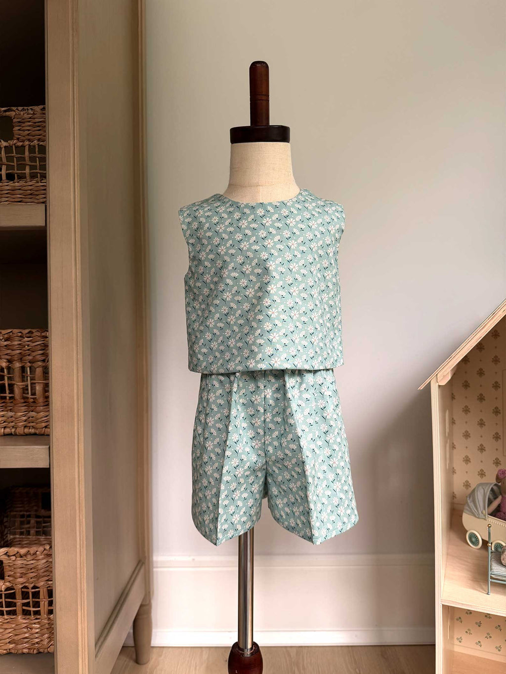 Toddler Shorts Set – 100% Cotton, Lined Top & Elastic Waist Shorts - Blue Wildflowers