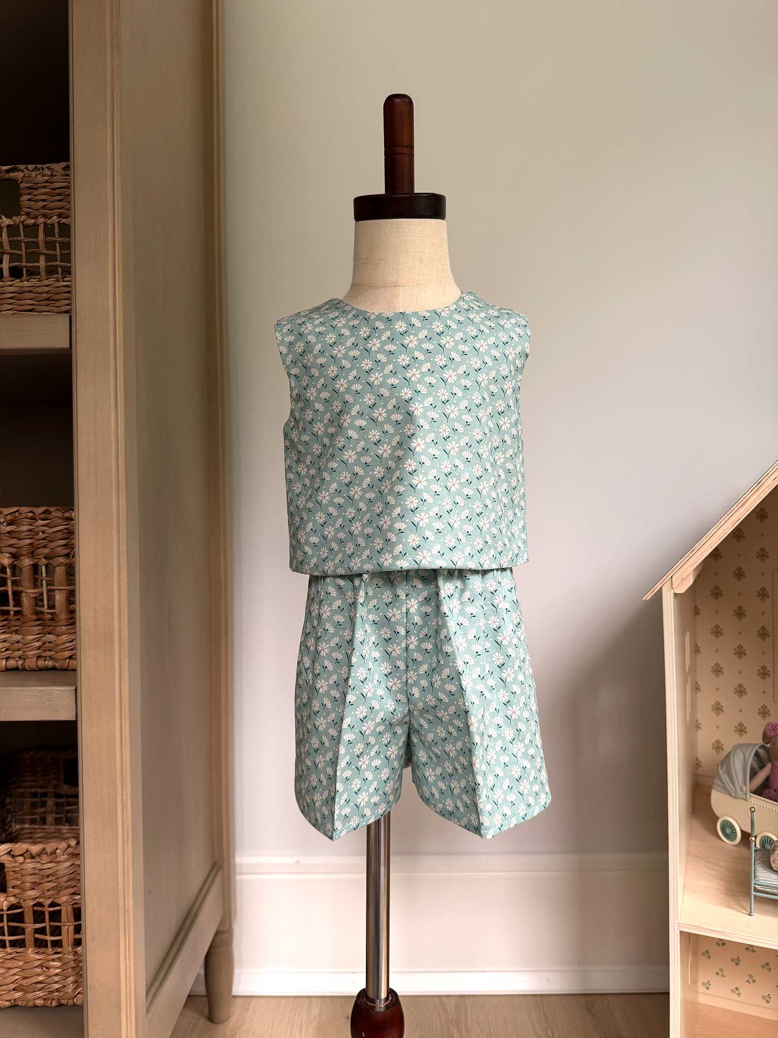 Toddler Shorts Set – 100% Cotton, Lined Top & Elastic Waist Shorts - Blue Wildflowers