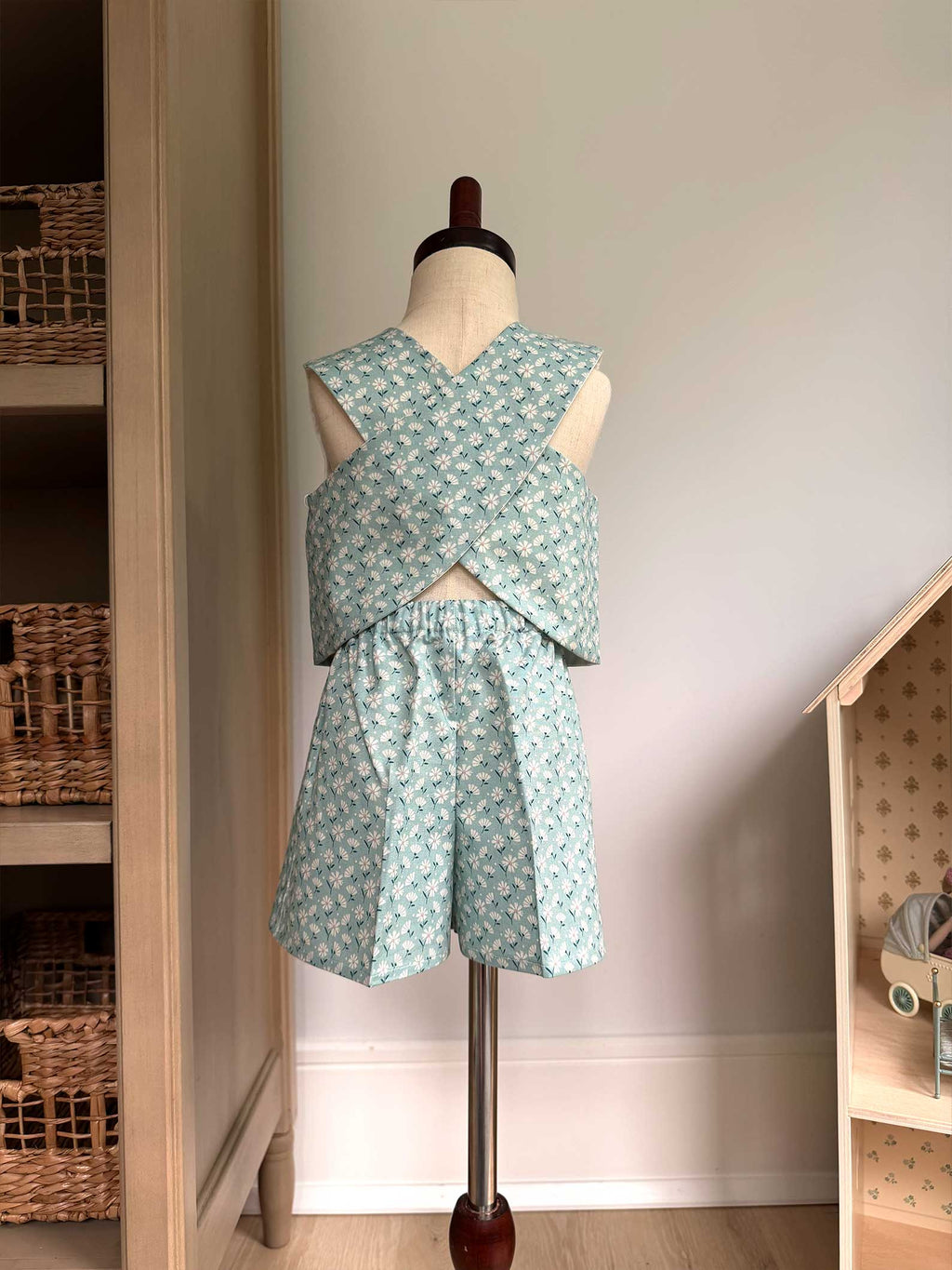 Toddler Shorts Set – 100% Cotton, Lined Top & Elastic Waist Shorts - Blue Wildflowers