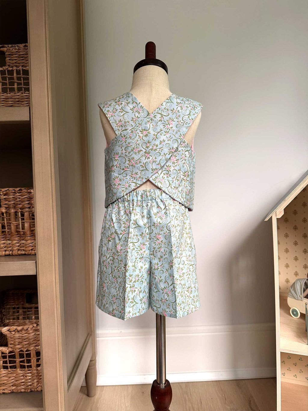 Toddler Shorts Set – 100% Cotton, Lined Top & Elastic Waist Shorts - Blue Vine