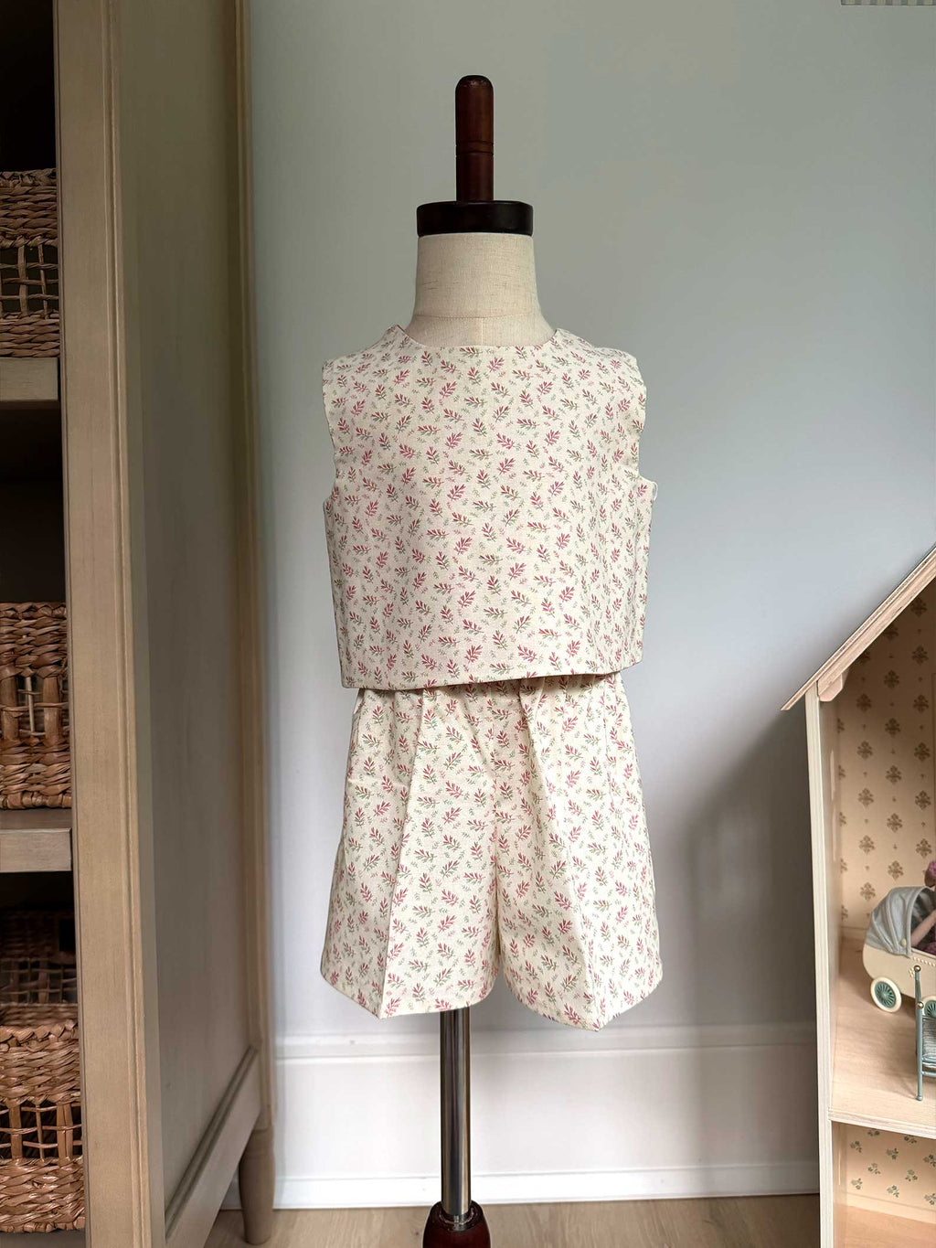Toddler Shorts Set – 100% Cotton, Lined Top & Elastic Waist Shorts - Pink Ferns