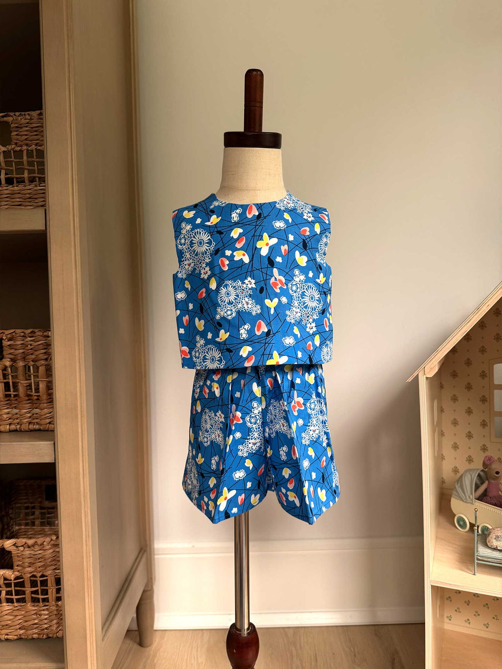 Toddler Shorts Set – 100% Cotton, Lined Top & Elastic Waist Shorts - Wild Blue Flowers
