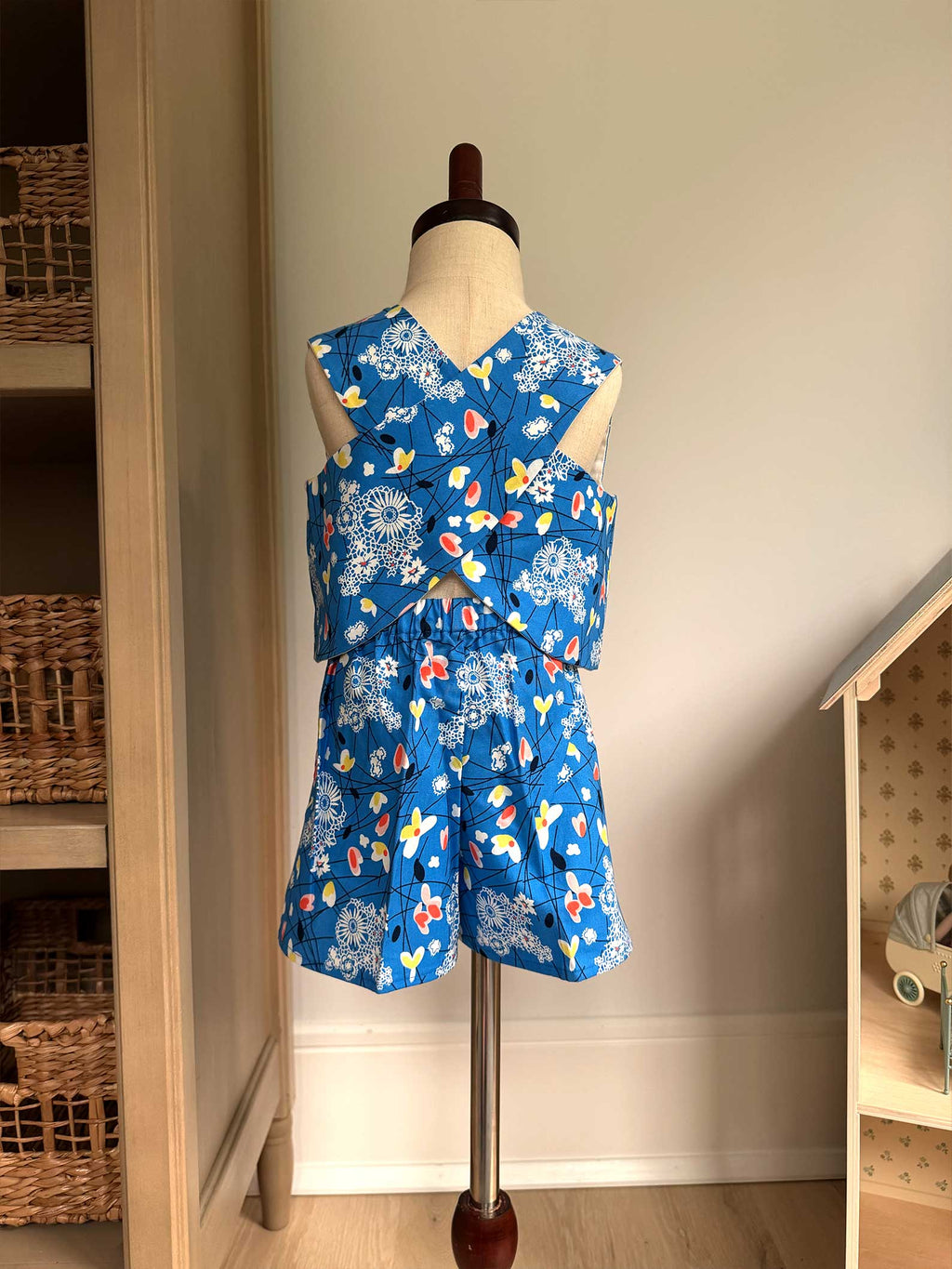 Toddler Shorts Set – 100% Cotton, Lined Top & Elastic Waist Shorts - Wild Blue Flowers